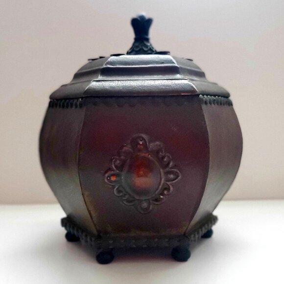 Vintage Bohemian Wood Storage Box Treasure Box Antiqued Reddish Brown Black Bold - Picture 1 of 8